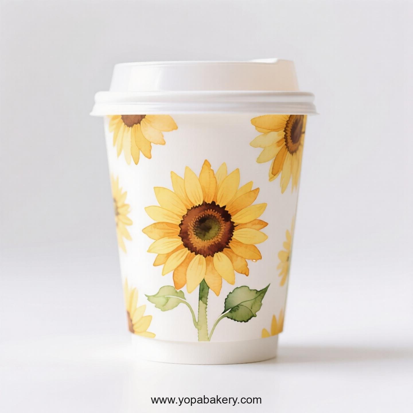 Sunflower Themed Coffee Paper Disposable Cups Factory: 4-24 oz Custom Logo & Door to Door
