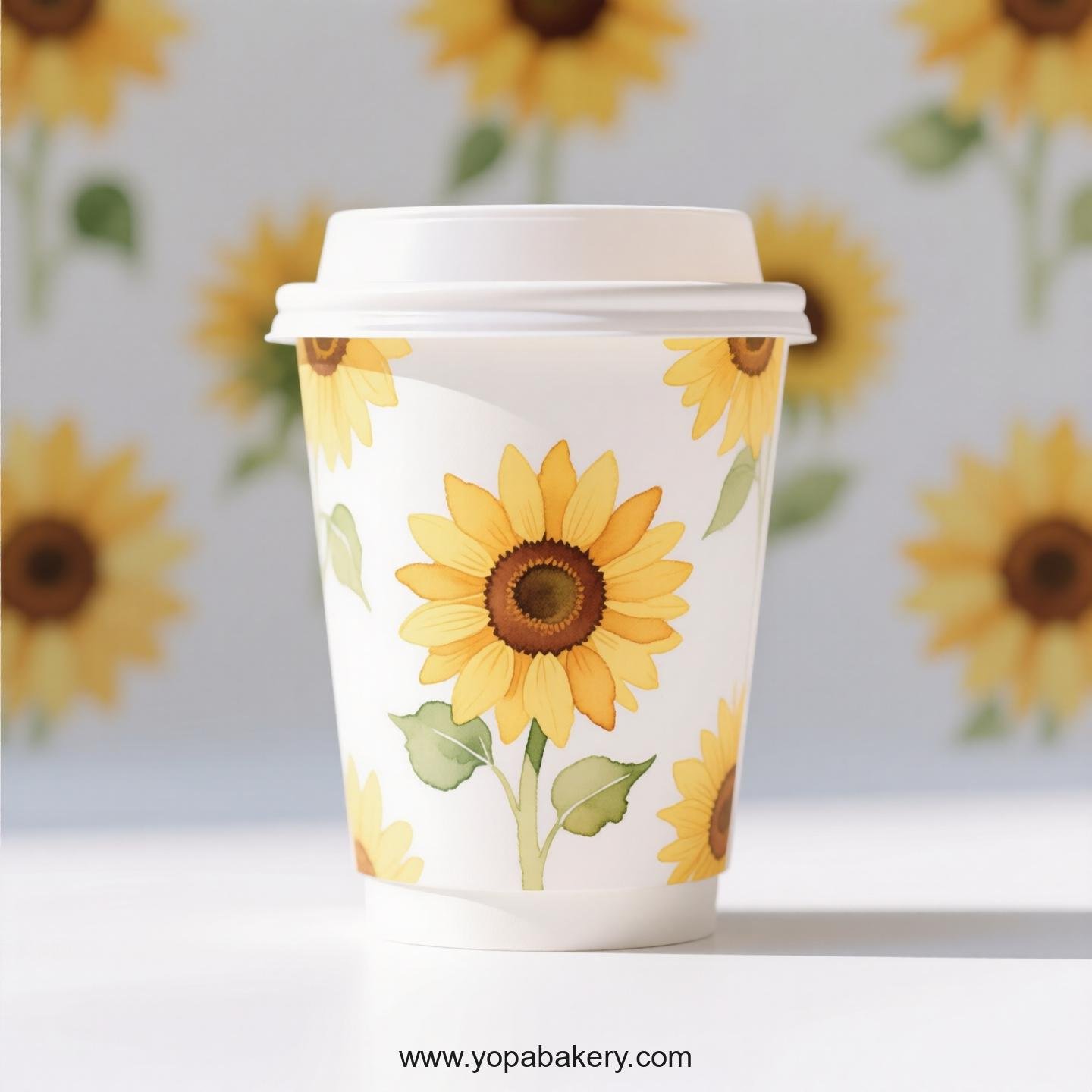 Sunflower Themed Coffee Paper Disposable Cups Factory: 4-24 oz Custom Logo & Door to Door