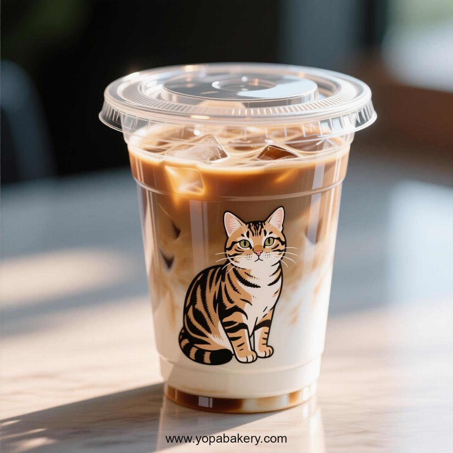 Tabby cat Themed Clear Plastic Cups - Disposable PP & PET Coffee Cups with Lids