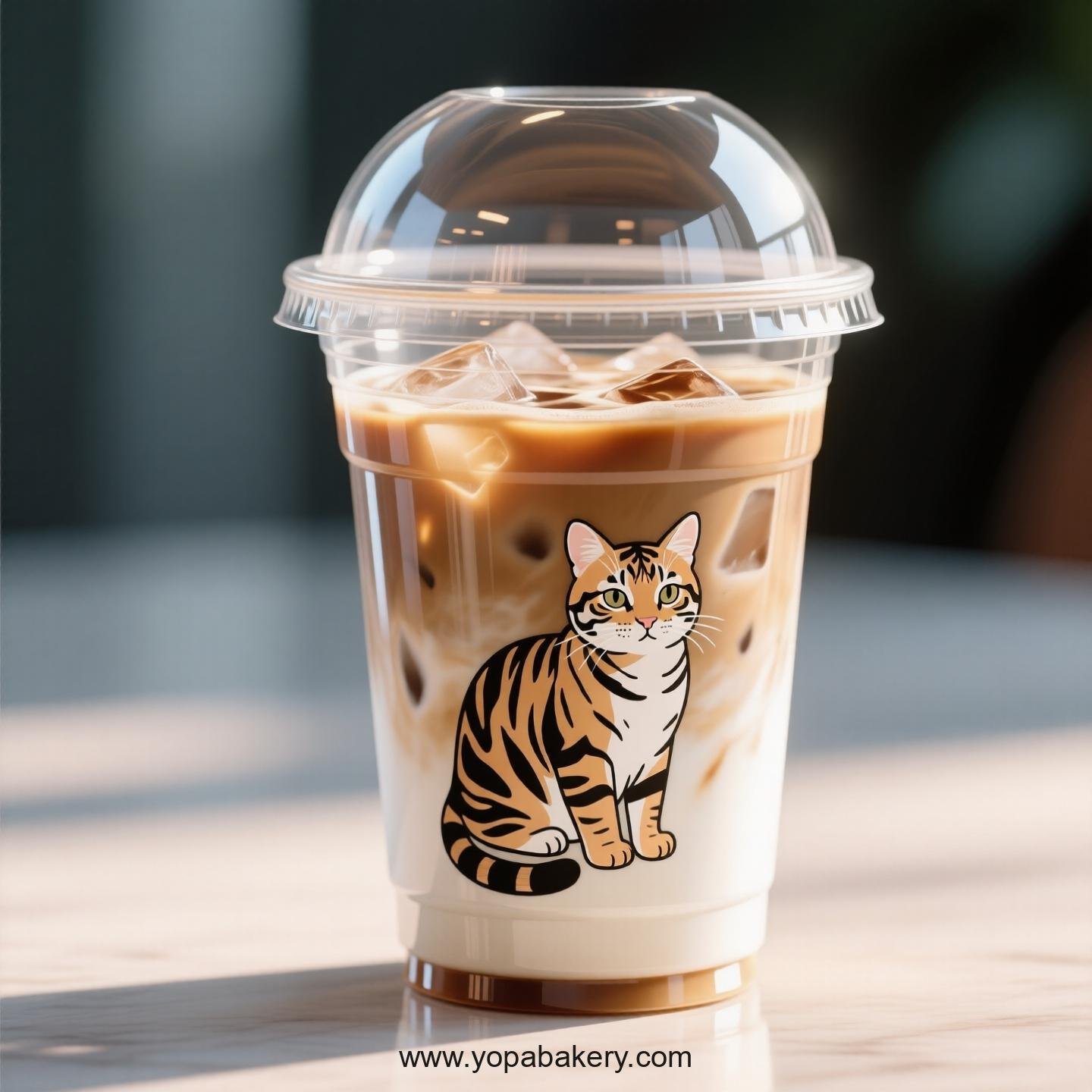 Tabby cat Themed Clear Plastic Cups - Disposable PP & PET Coffee Cups with Lids