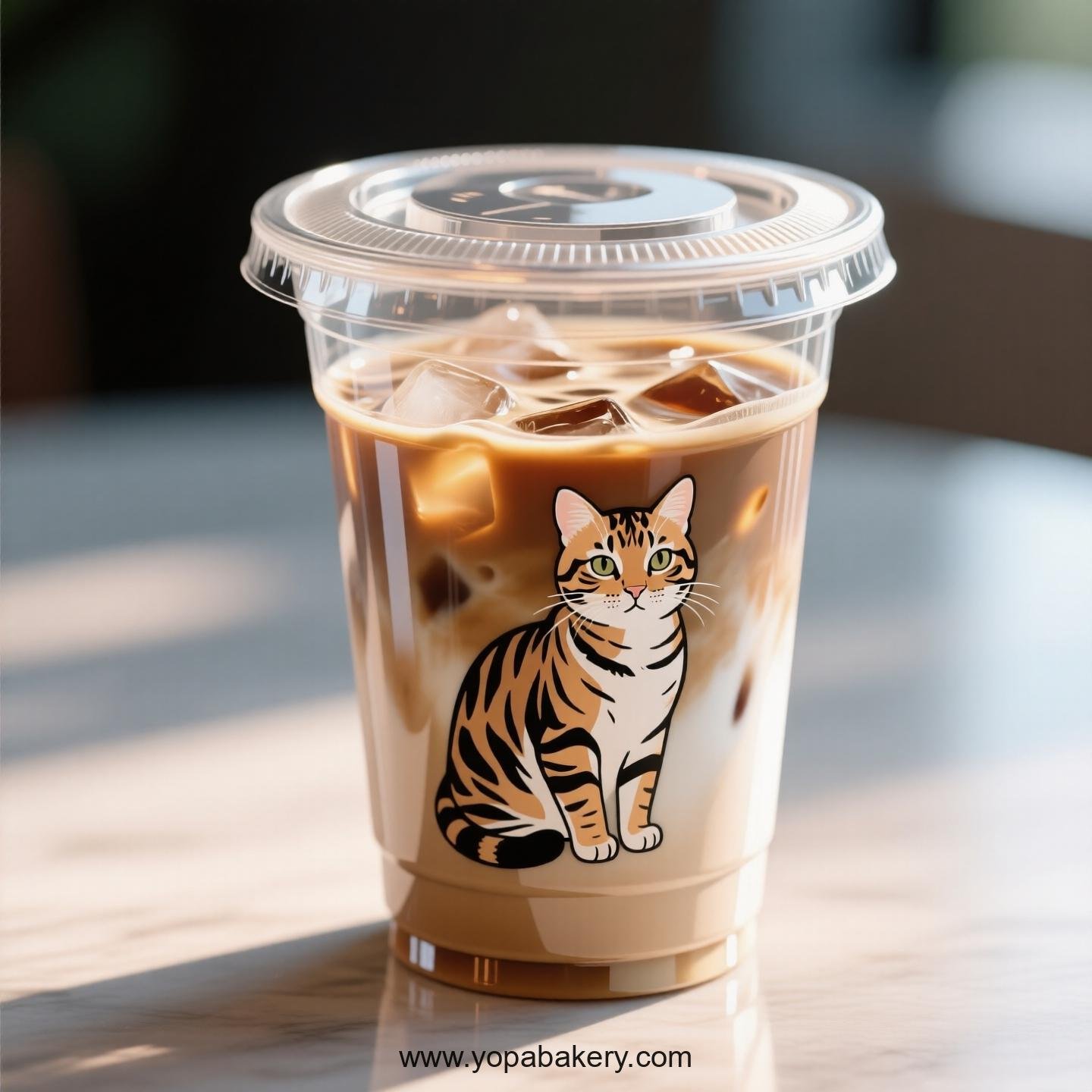 Tabby cat Themed Clear Plastic Cups - Disposable PP & PET Coffee Cups with Lids