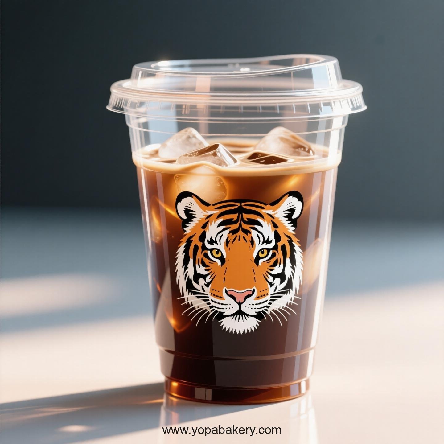 Tiger Themed Clear Plastic Cups - Disposable PP & PET Coffee Cups with Lids