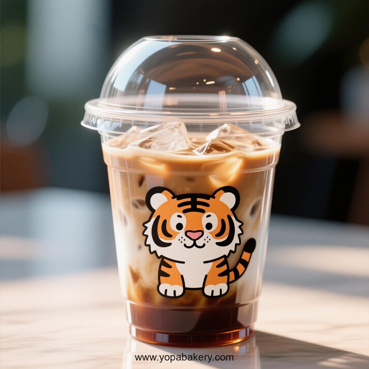 Tiger Themed Clear Plastic Cups - Disposable PP & PET Coffee Cups with Lids