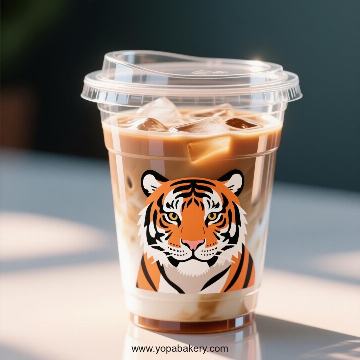 Tiger Themed Clear Plastic Cups - Disposable PP & PET Coffee Cups with Lids