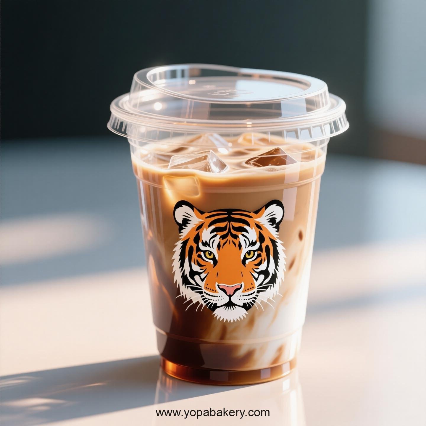 Tiger Themed Clear Plastic Cups - Disposable PP & PET Coffee Cups with Lids