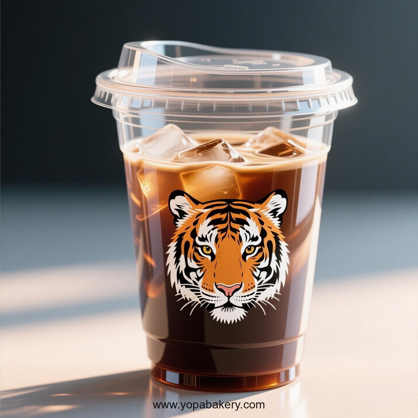 Tiger Themed Clear Plastic Cups - Disposable PP & PET Coffee Cups with Lids