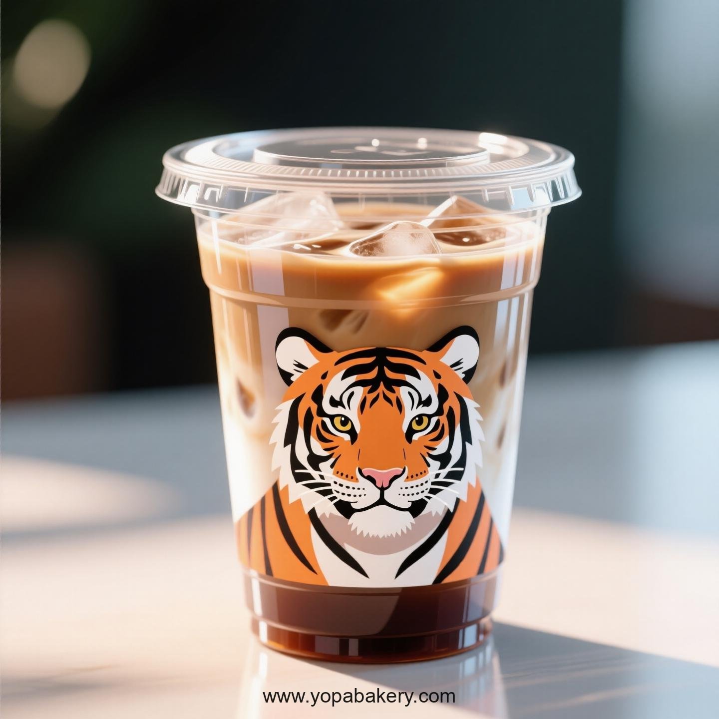 Tiger Themed Clear Plastic Cups - Disposable PP & PET Coffee Cups with Lids