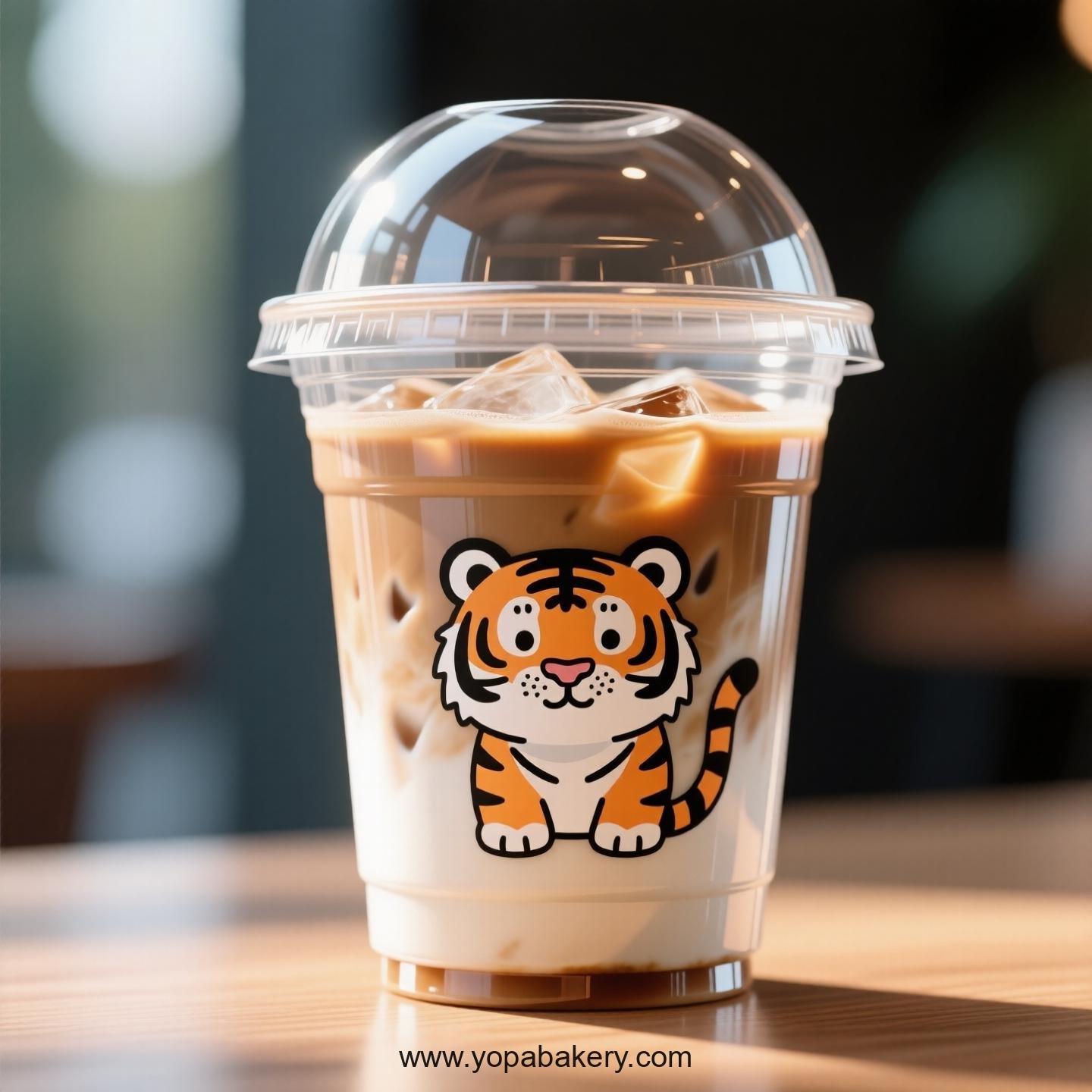 Tiger Themed Clear Plastic Cups - Disposable PP & PET Coffee Cups with Lids
