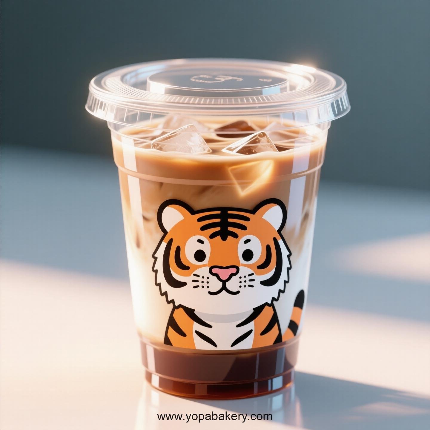 Tiger Themed Clear Plastic Cups - Disposable PP & PET Coffee Cups with Lids