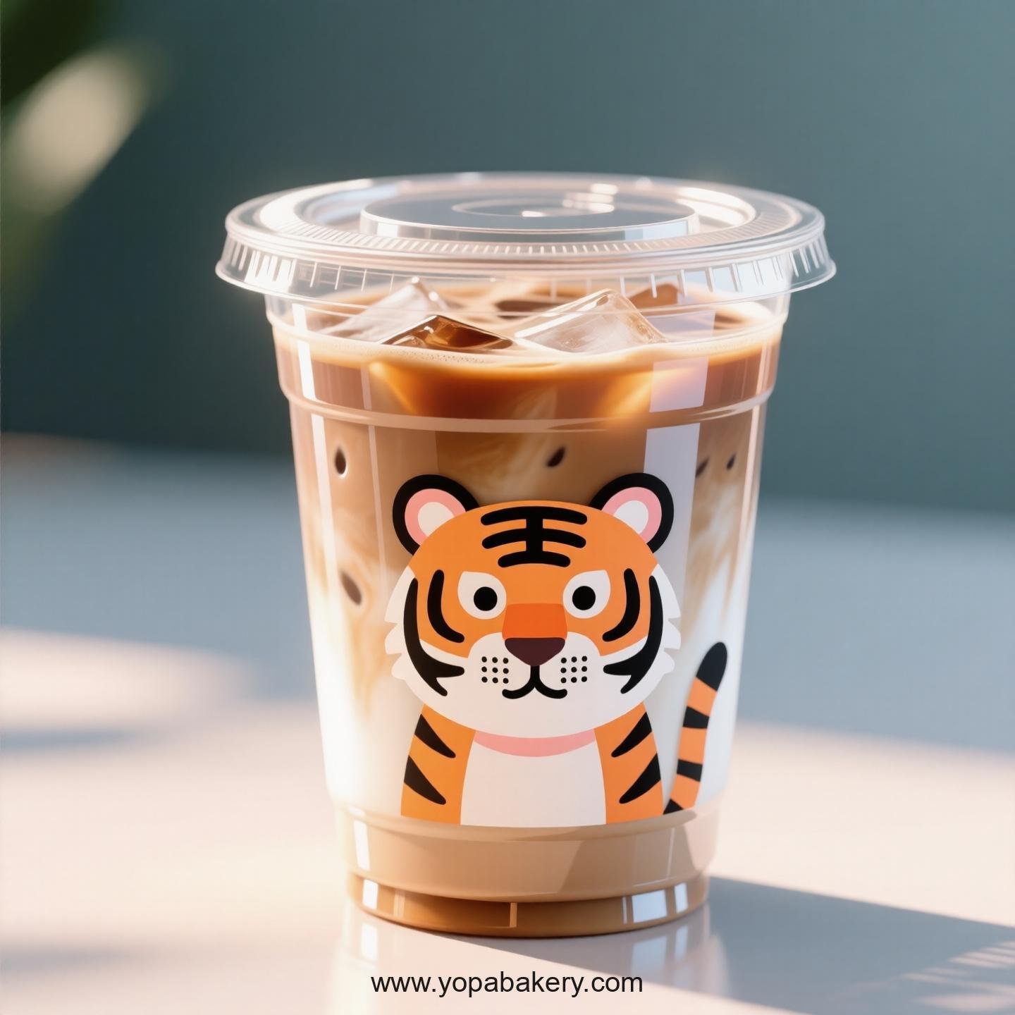 Tiger Themed Clear Plastic Cups - Disposable PP & PET Coffee Cups with Lids
