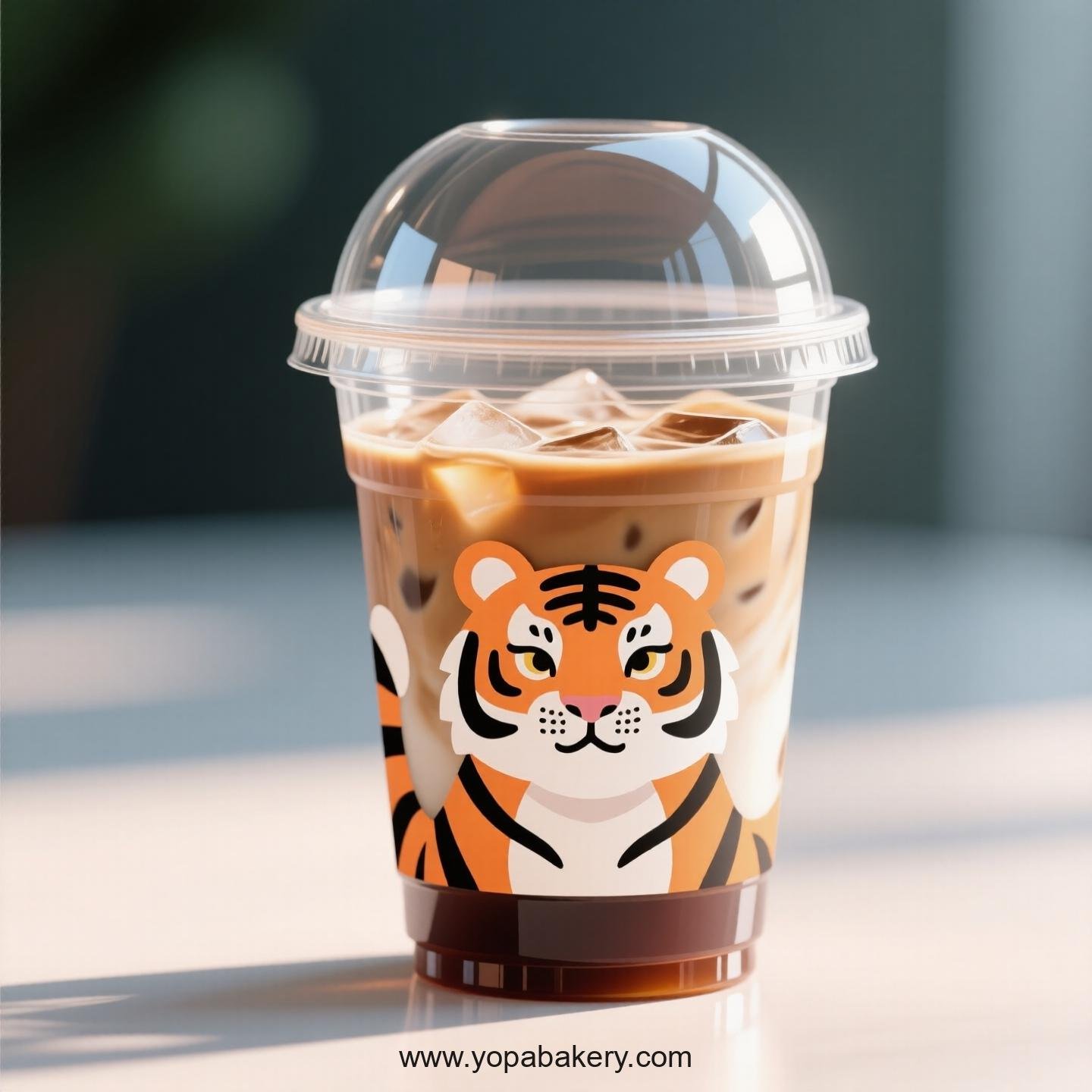 Tiger Themed Clear Plastic Cups - Disposable PP & PET Coffee Cups with Lids