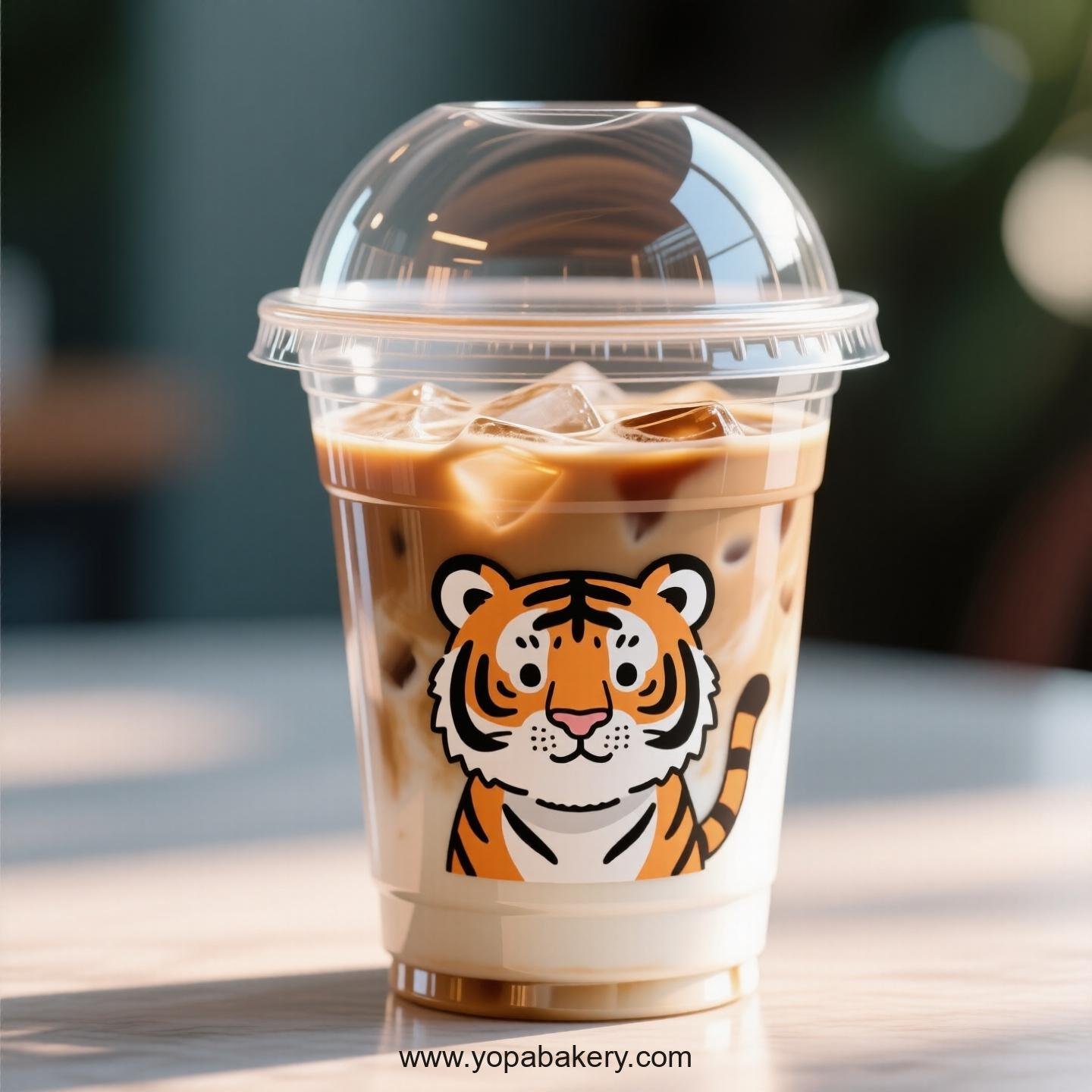 Tiger Themed Clear Plastic Cups - Disposable PP & PET Coffee Cups with Lids