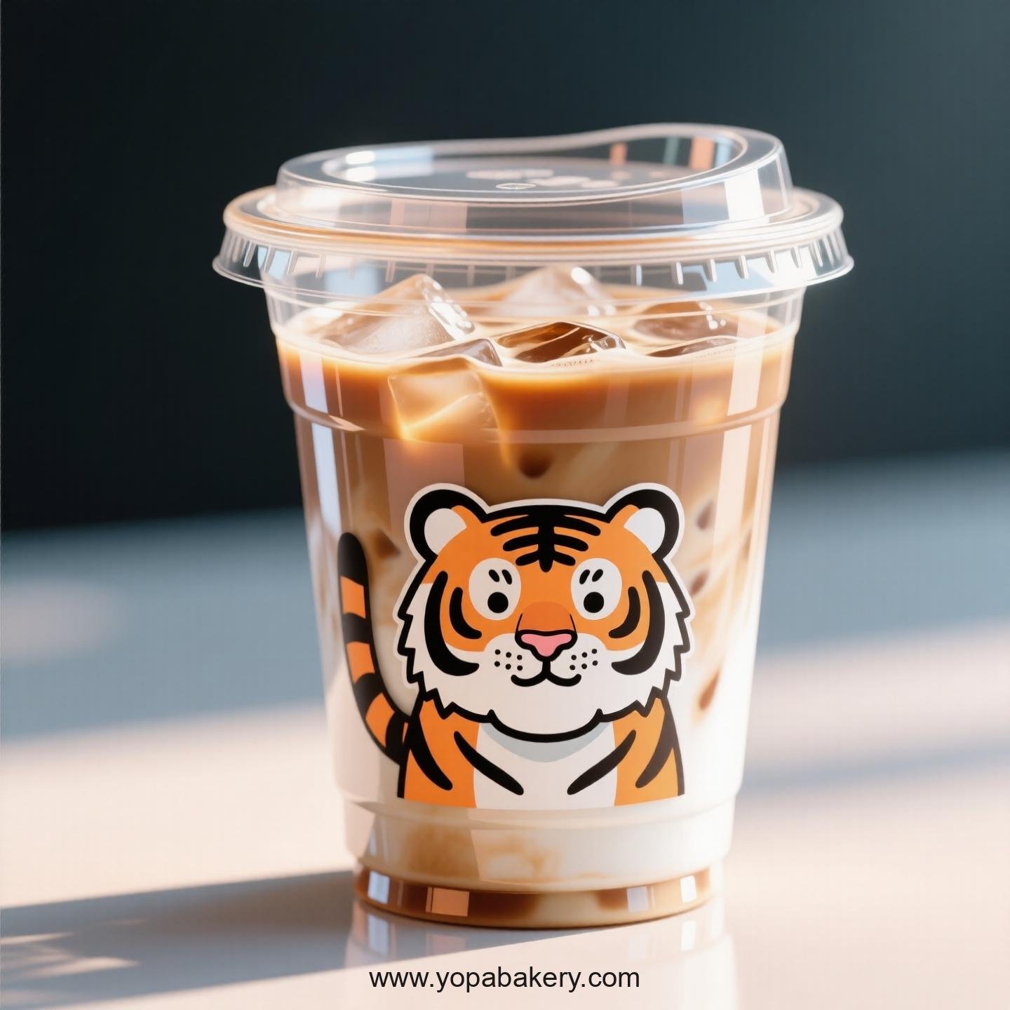 Tiger Themed Clear Plastic Cups - Disposable PP & PET Coffee Cups with Lids
