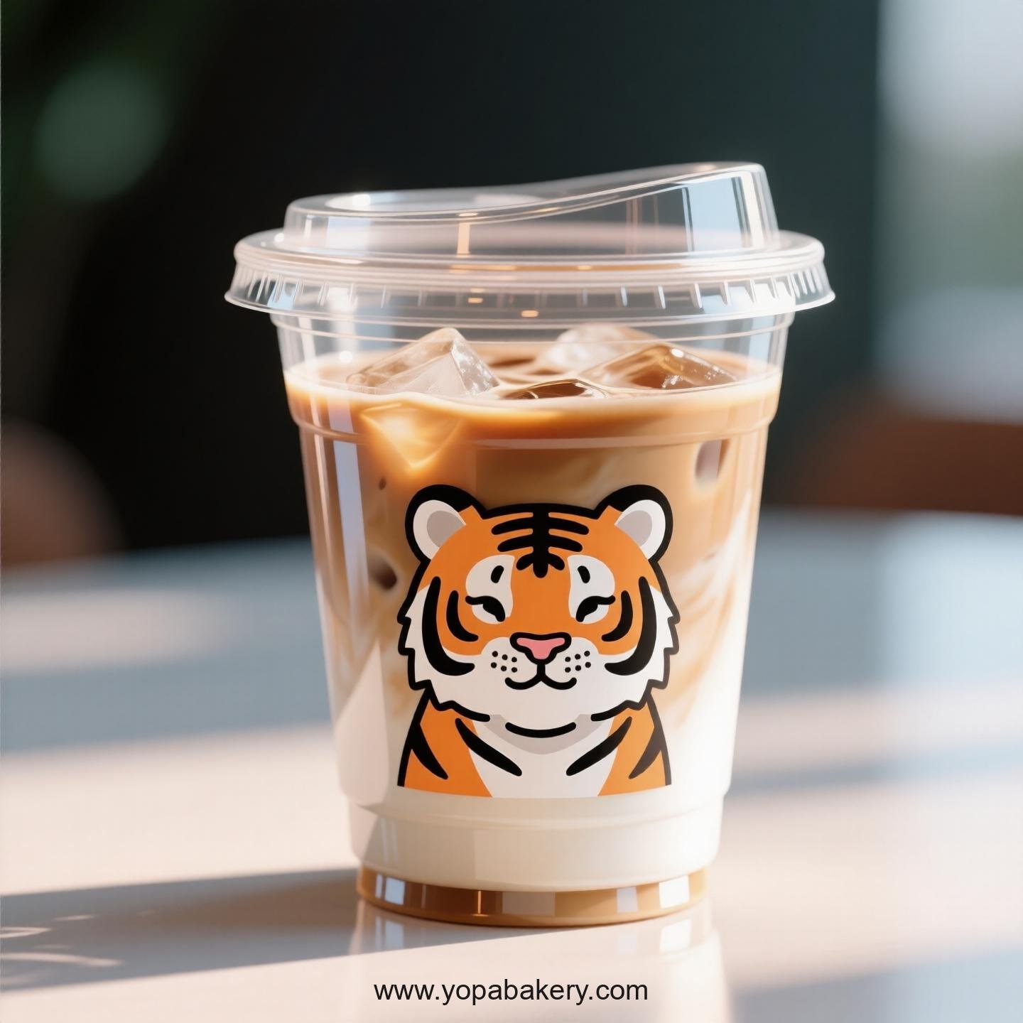 Tiger Themed Clear Plastic Cups - Disposable PP & PET Coffee Cups with Lids