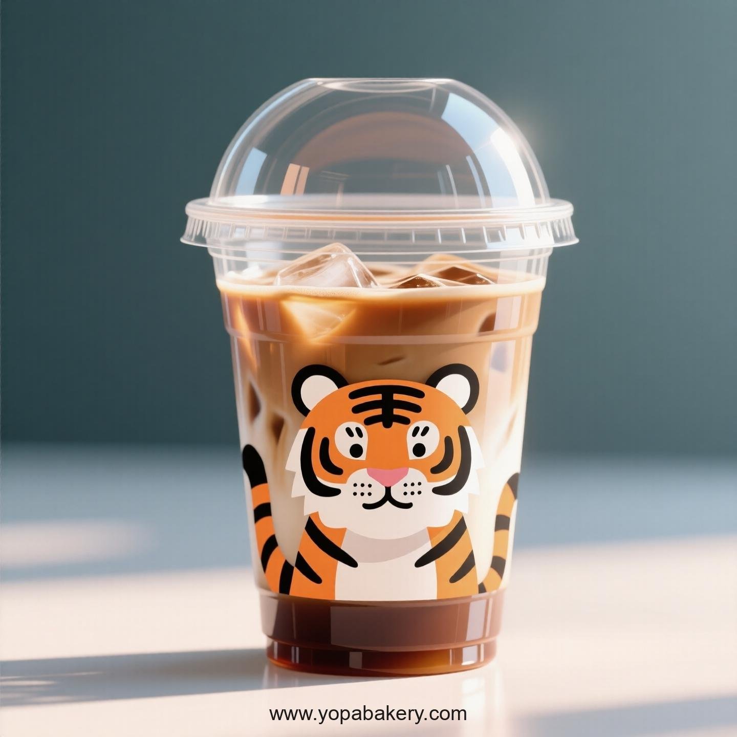 Tiger Themed Clear Plastic Cups - Disposable PP & PET Coffee Cups with Lids