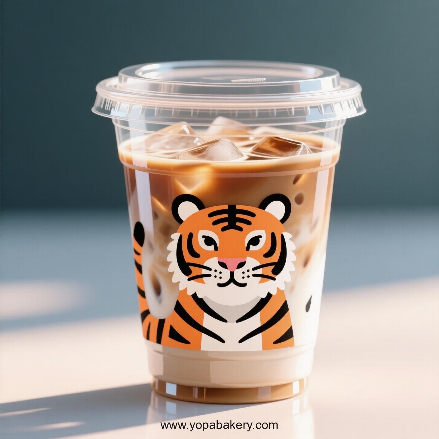 Tiger Themed Clear Plastic Cups - Disposable PP & PET Coffee Cups with Lids