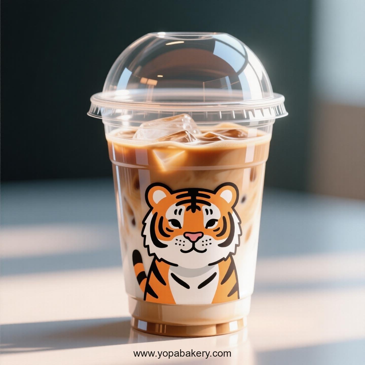 Tiger Themed Clear Plastic Cups - Disposable PP & PET Coffee Cups with Lids