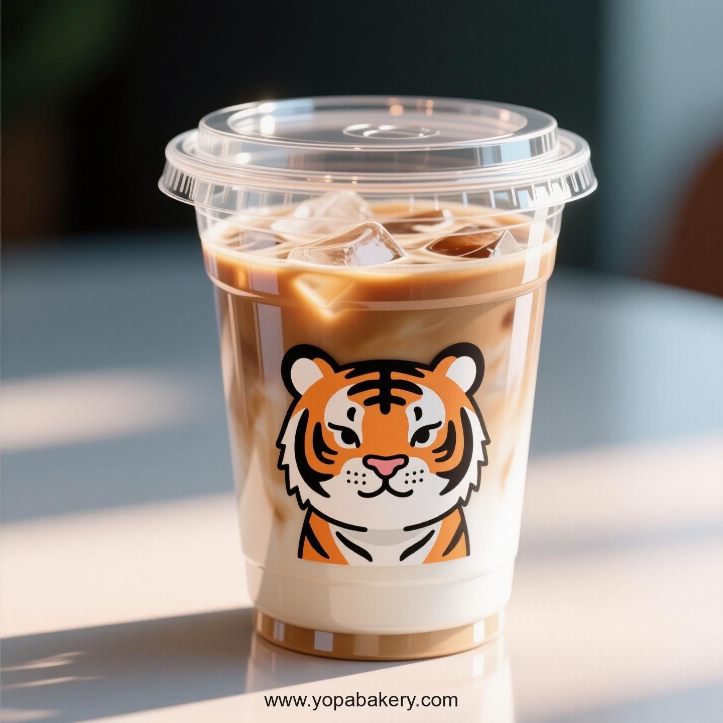 Tiger Themed Clear Plastic Cups - Disposable PP & PET Coffee Cups with Lids