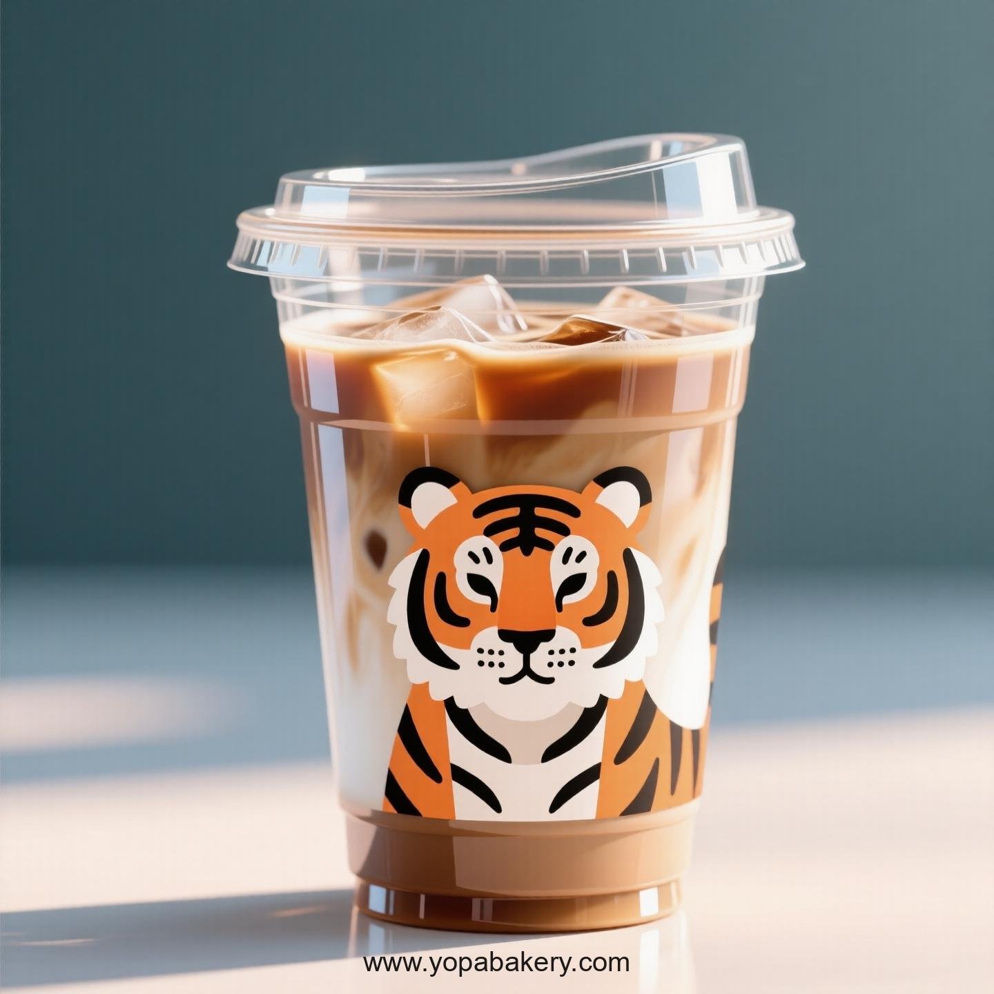 Tiger Themed Clear Plastic Cups - Disposable PP & PET Coffee Cups with Lids