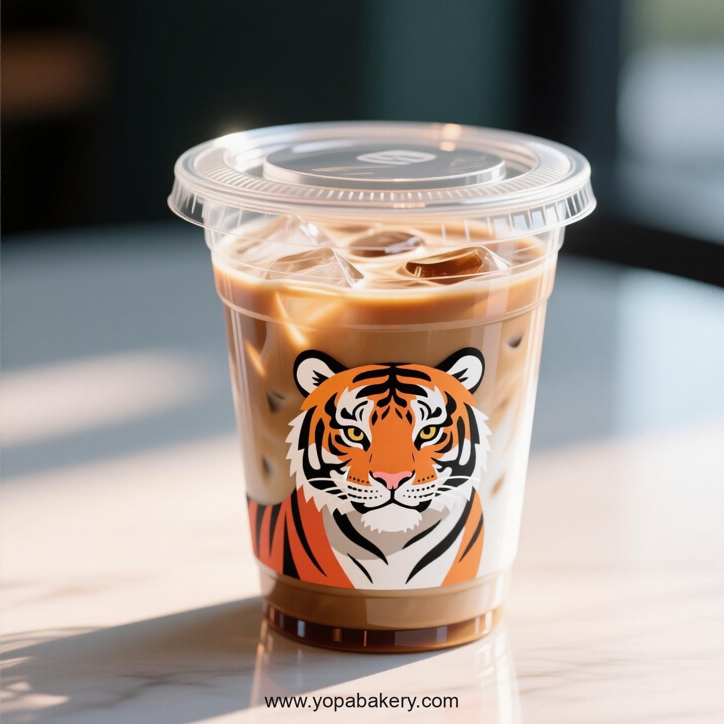 Tiger Themed Clear Plastic Cups - Disposable PP & PET Coffee Cups with Lids