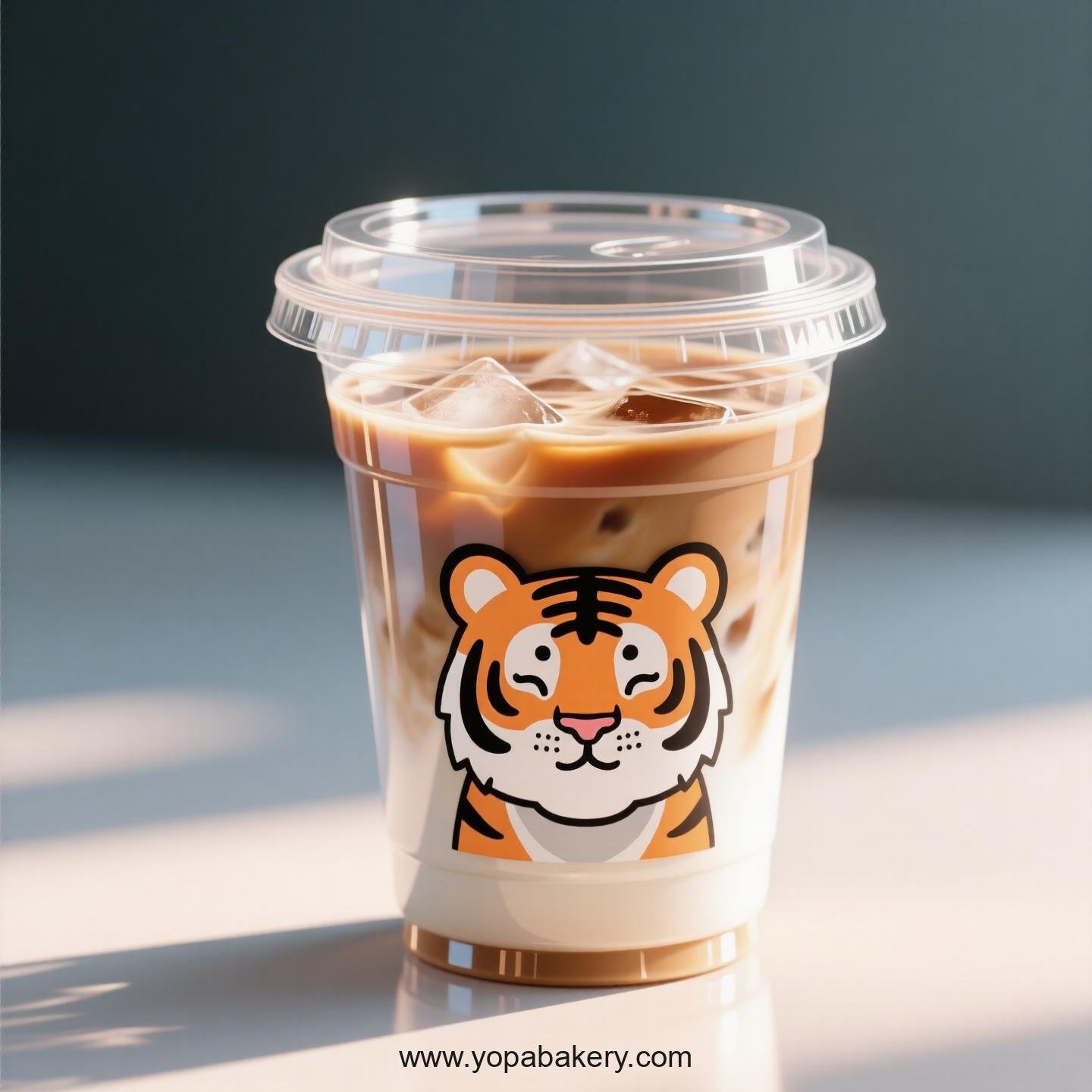 Tiger Themed Clear Plastic Cups - Disposable PP & PET Coffee Cups with Lids