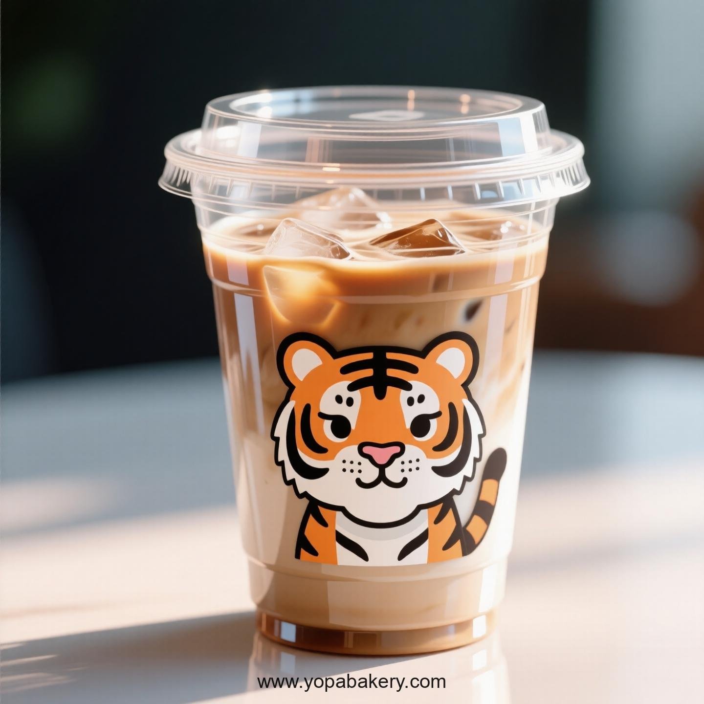 Tiger Themed Clear Plastic Cups - Disposable PP & PET Coffee Cups with Lids