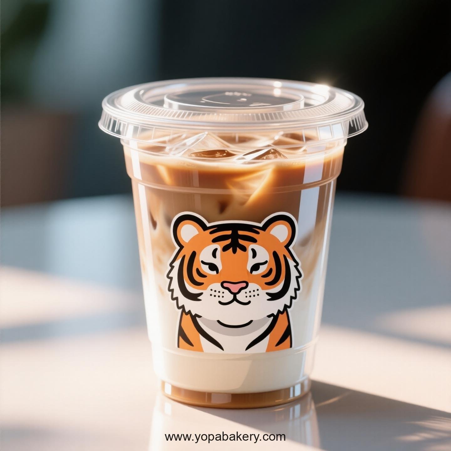 Tiger Themed Clear Plastic Cups - Disposable PP & PET Coffee Cups with Lids