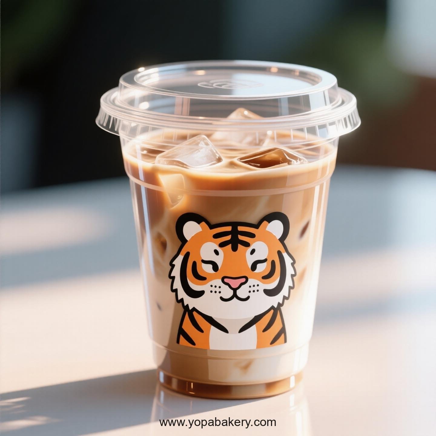 Tiger Themed Clear Plastic Cups - Disposable PP & PET Coffee Cups with Lids