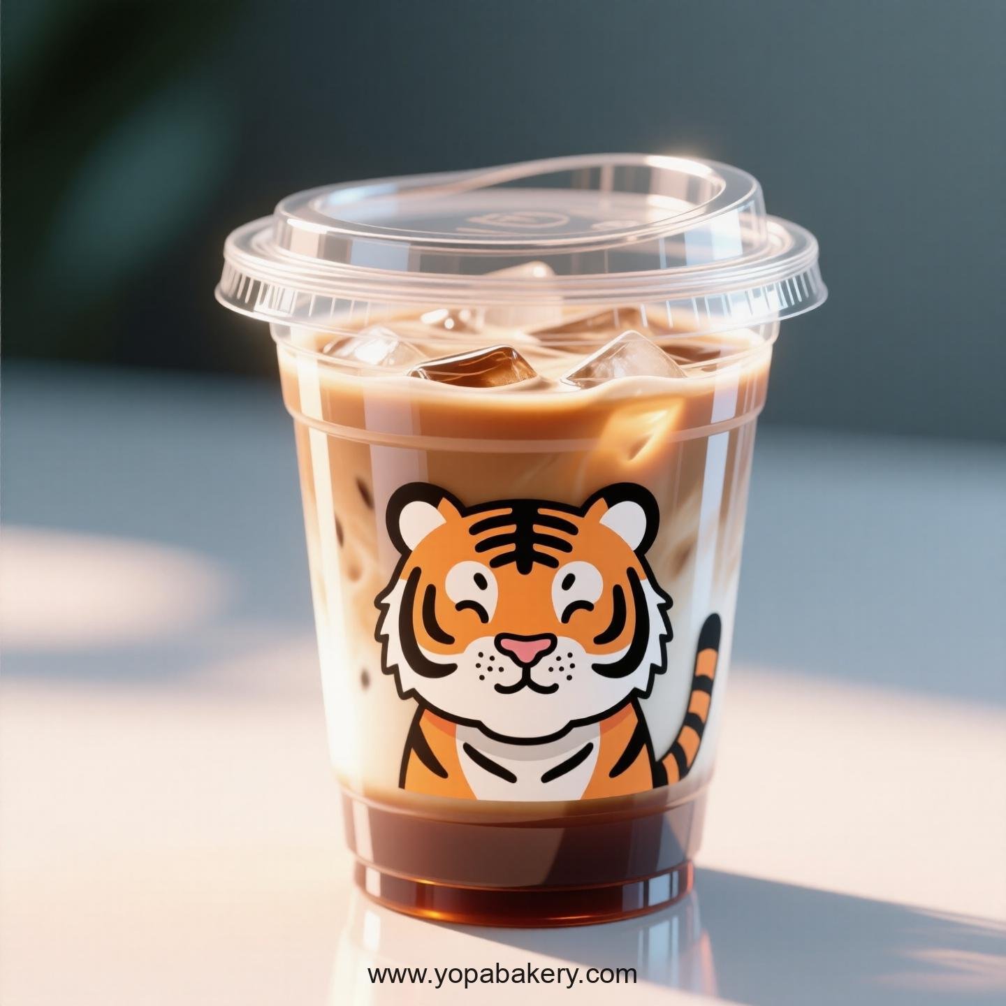 Tiger Themed Clear Plastic Cups - Disposable PP & PET Coffee Cups with Lids