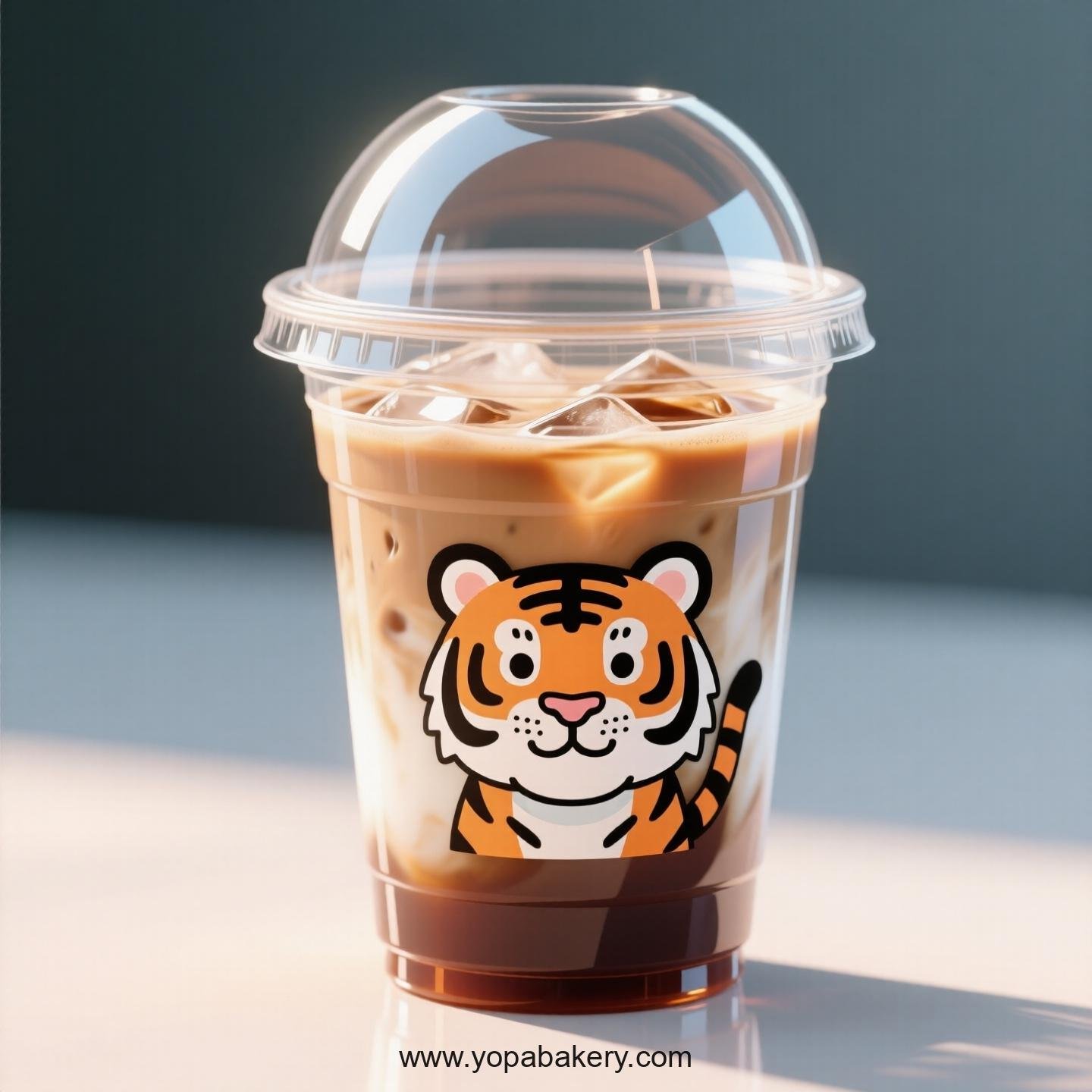 Tiger Themed Clear Plastic Cups - Disposable PP & PET Coffee Cups with Lids