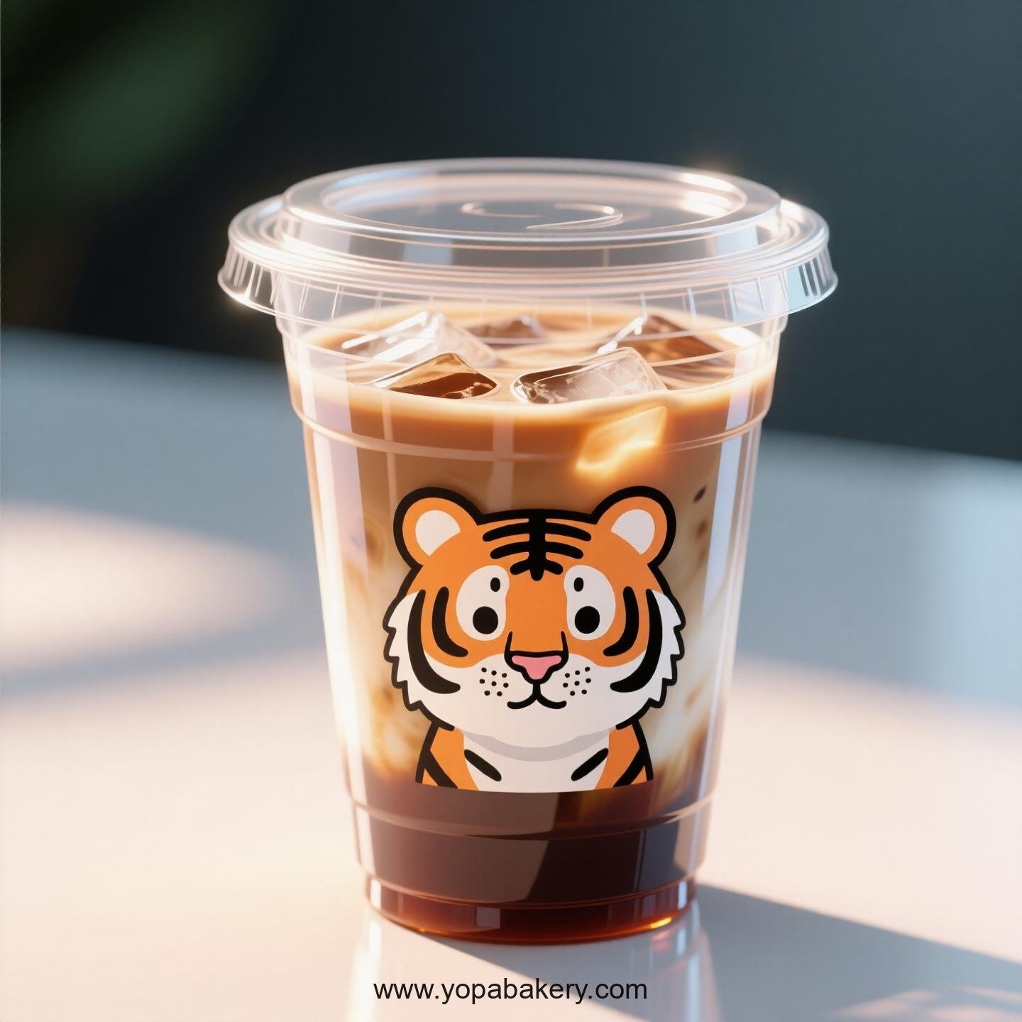 Tiger Themed Clear Plastic Cups - Disposable PP & PET Coffee Cups with Lids