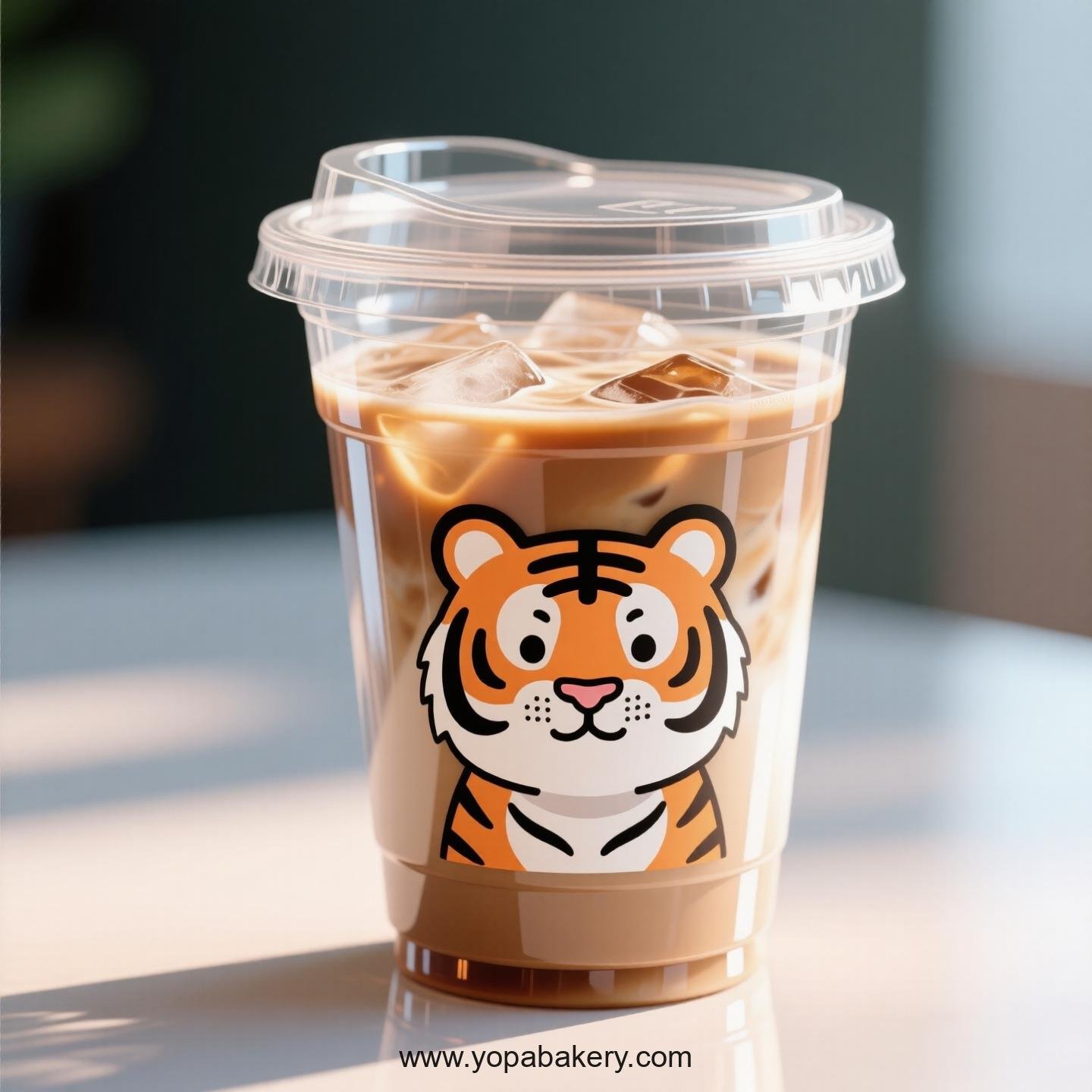 Tiger Themed Clear Plastic Cups - Disposable PP & PET Coffee Cups with Lids