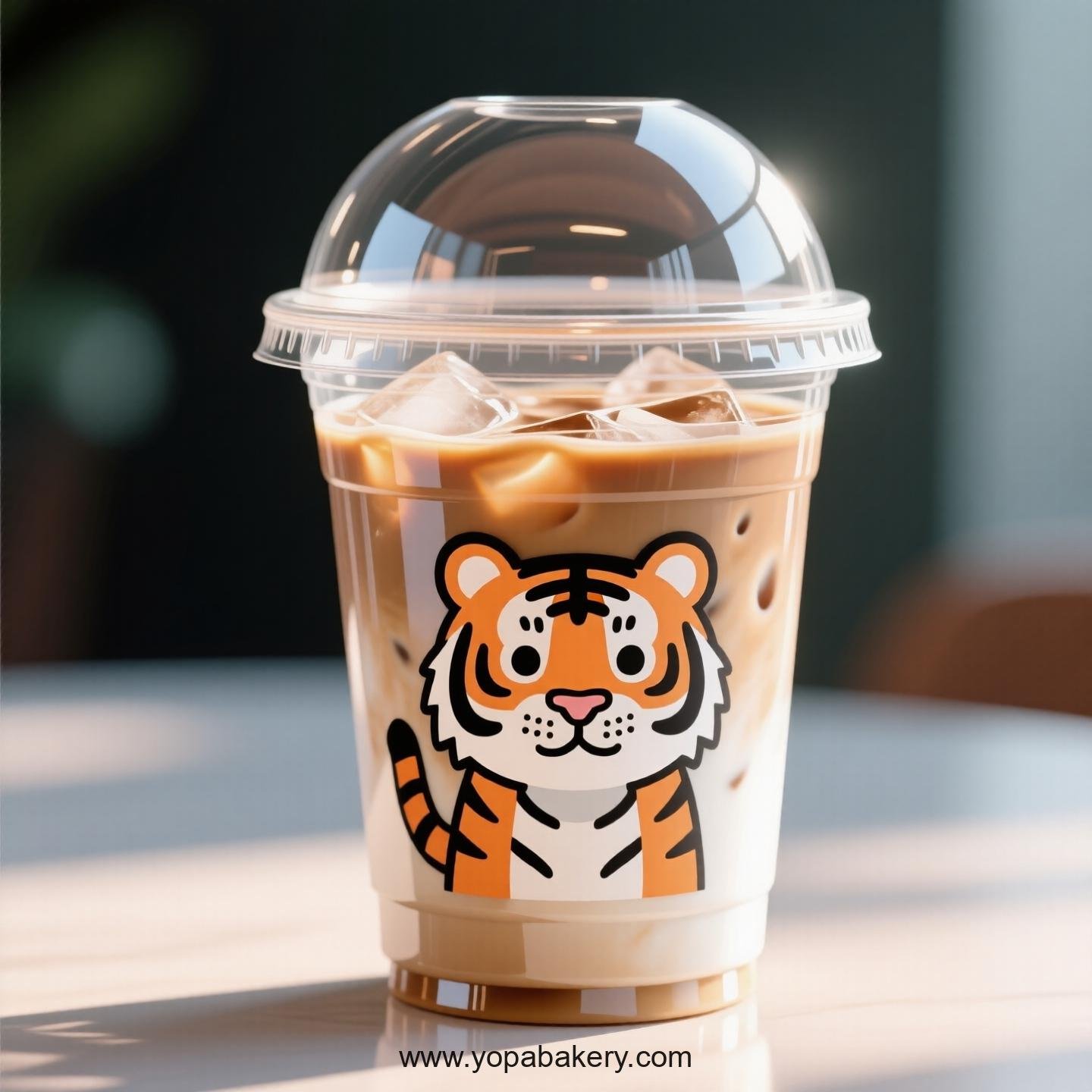 Tiger Themed Clear Plastic Cups - Disposable PP & PET Coffee Cups with Lids