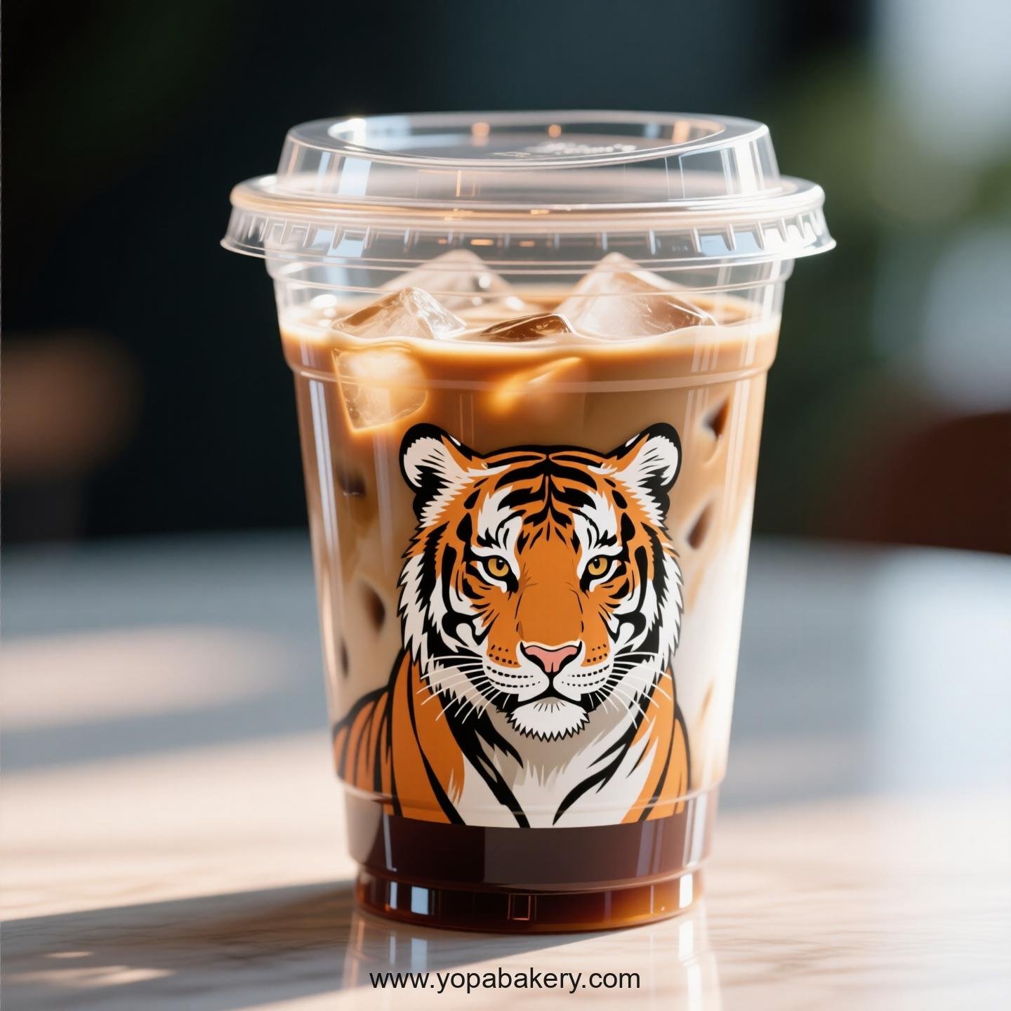 Tiger Themed Clear Plastic Cups - Disposable PP & PET Coffee Cups with Lids