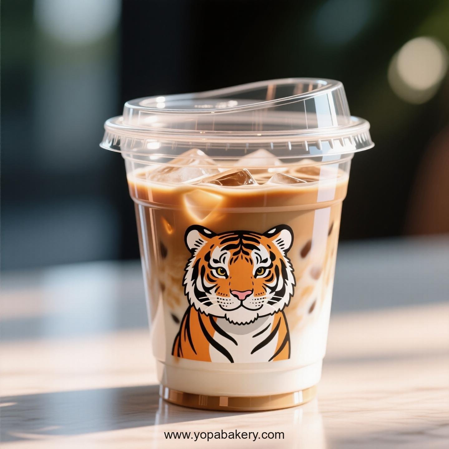 Tiger Themed Clear Plastic Cups - Disposable PP & PET Coffee Cups with Lids