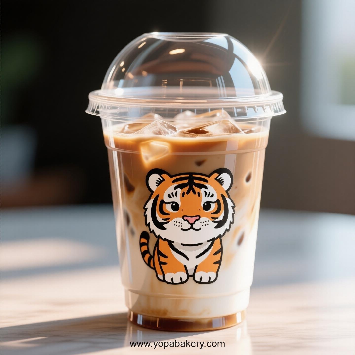 Tiger Themed Clear Plastic Cups - Disposable PP & PET Coffee Cups with Lids