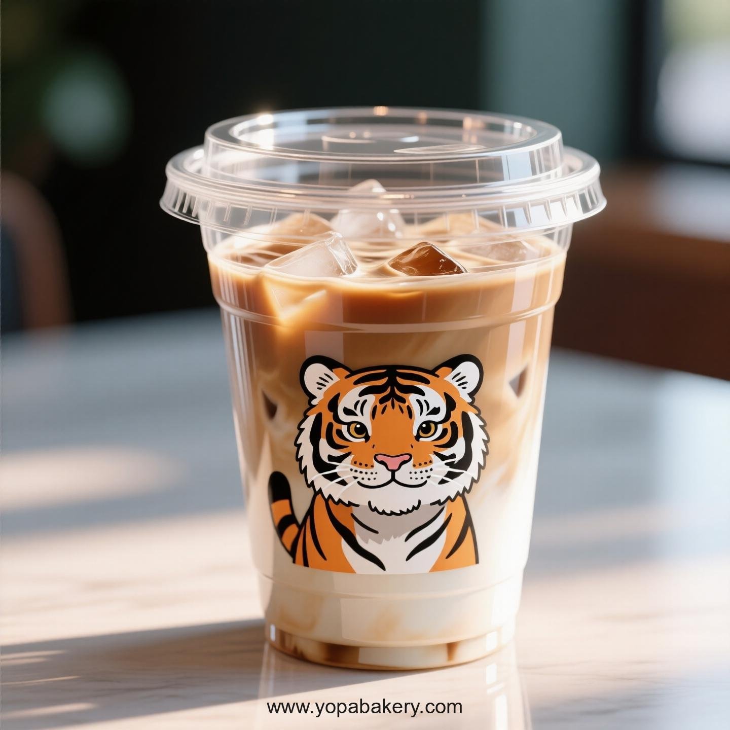 Tiger Themed Clear Plastic Cups - Disposable PP & PET Coffee Cups with Lids