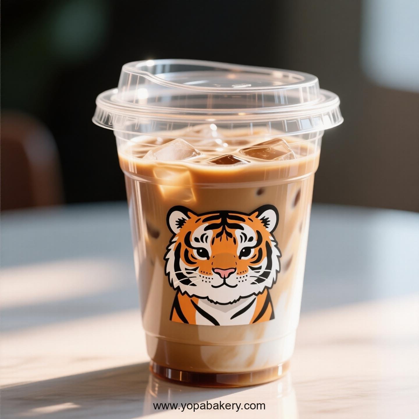 Tiger Themed Clear Plastic Cups - Disposable PP & PET Coffee Cups with Lids