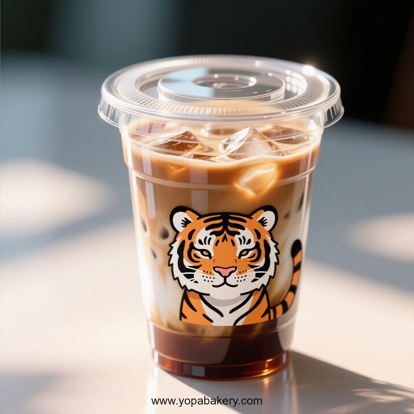 Tiger Themed Clear Plastic Cups - Disposable PP & PET Coffee Cups with Lids