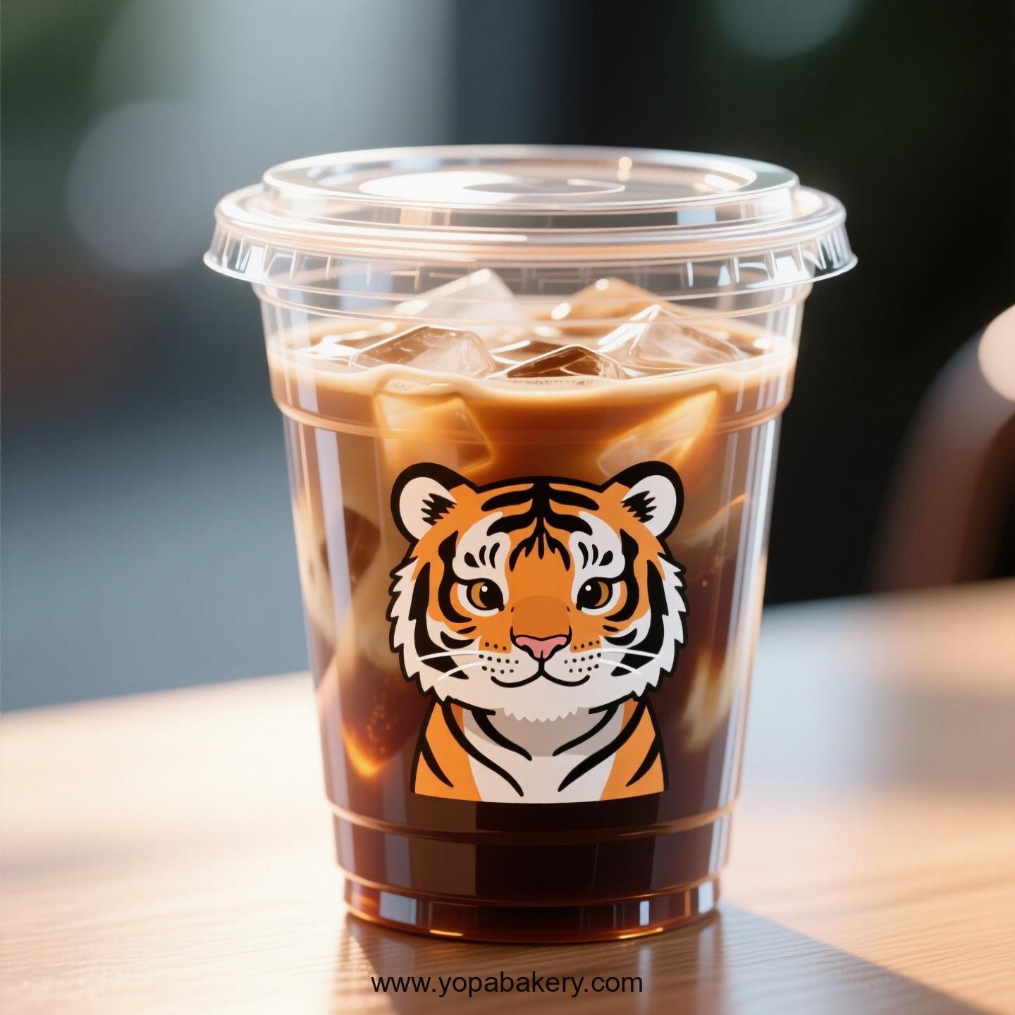 Tiger Themed Clear Plastic Cups - Disposable PP & PET Coffee Cups with Lids
