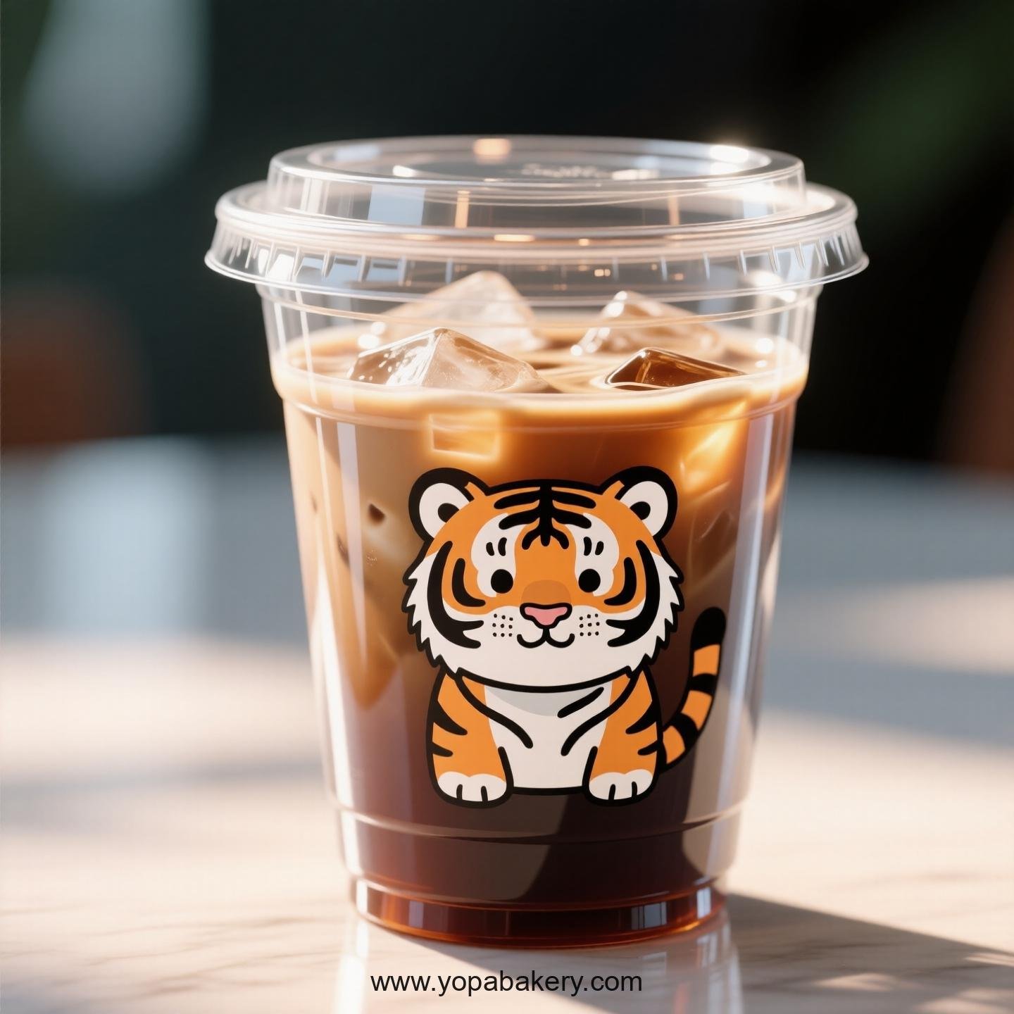 Tiger Themed Clear Plastic Cups - Disposable PP & PET Coffee Cups with Lids