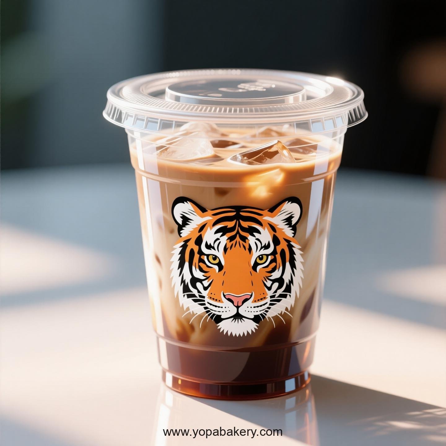 Tiger Themed Clear Plastic Cups - Disposable PP & PET Coffee Cups with Lids