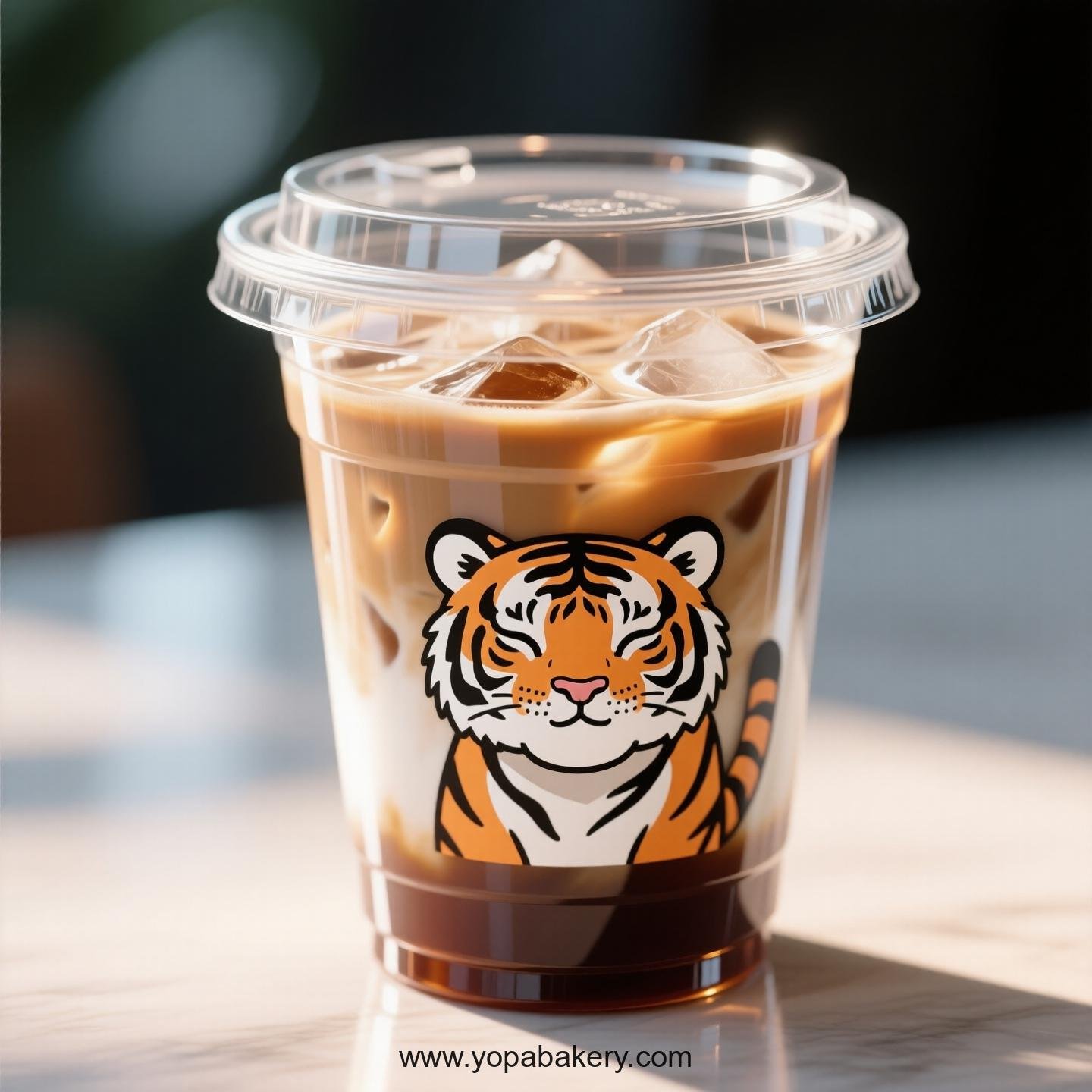 Tiger Themed Clear Plastic Cups - Disposable PP & PET Coffee Cups with Lids