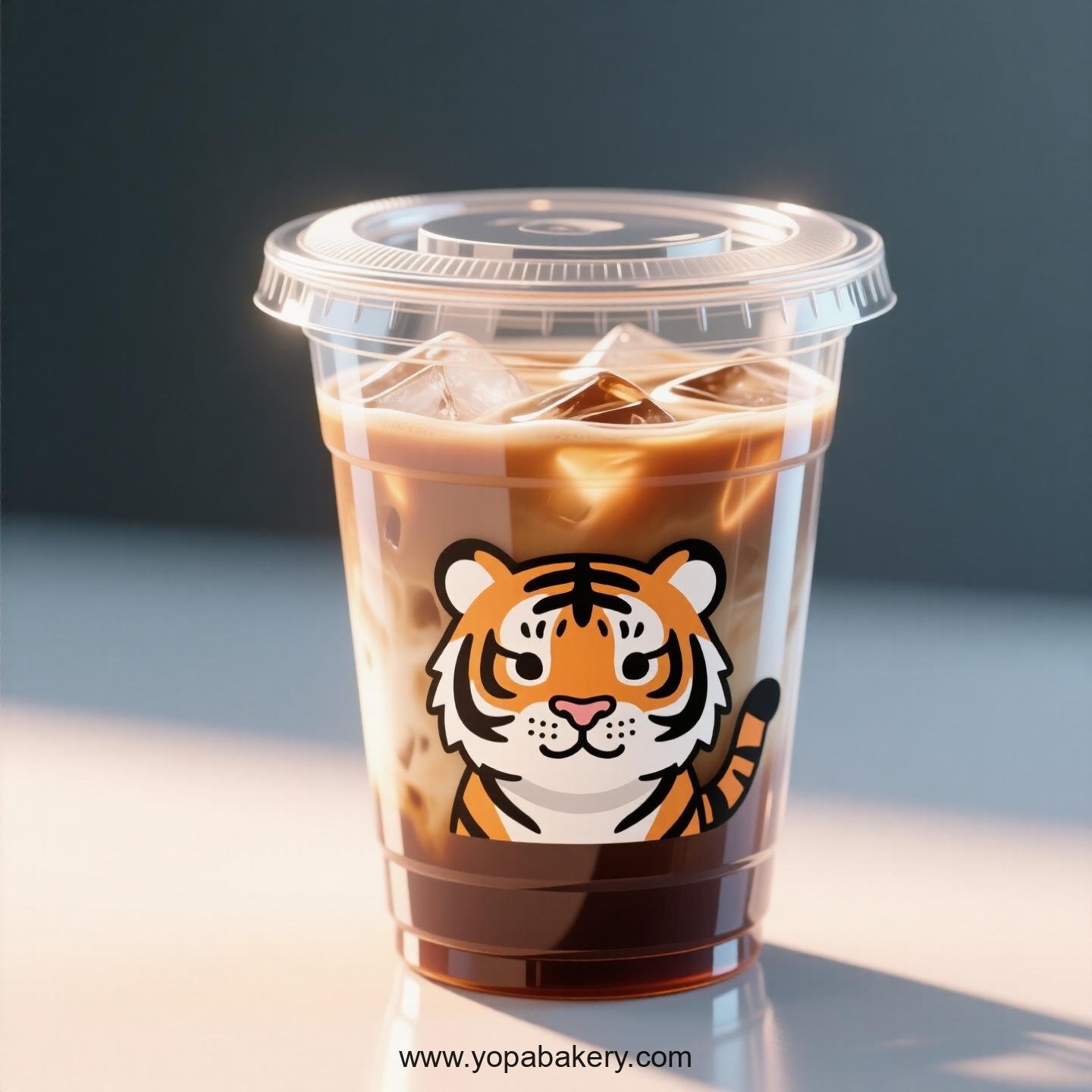 Tiger Themed Clear Plastic Cups - Disposable PP & PET Coffee Cups with Lids