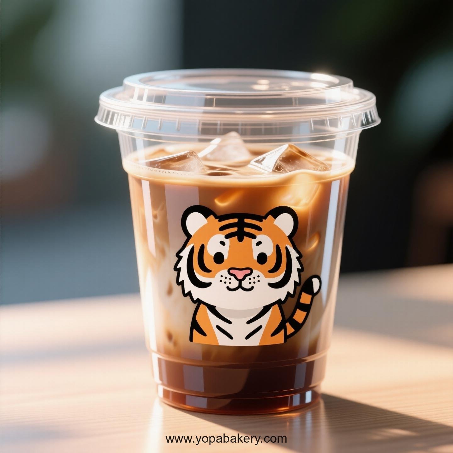 Tiger Themed Clear Plastic Cups - Disposable PP & PET Coffee Cups with Lids