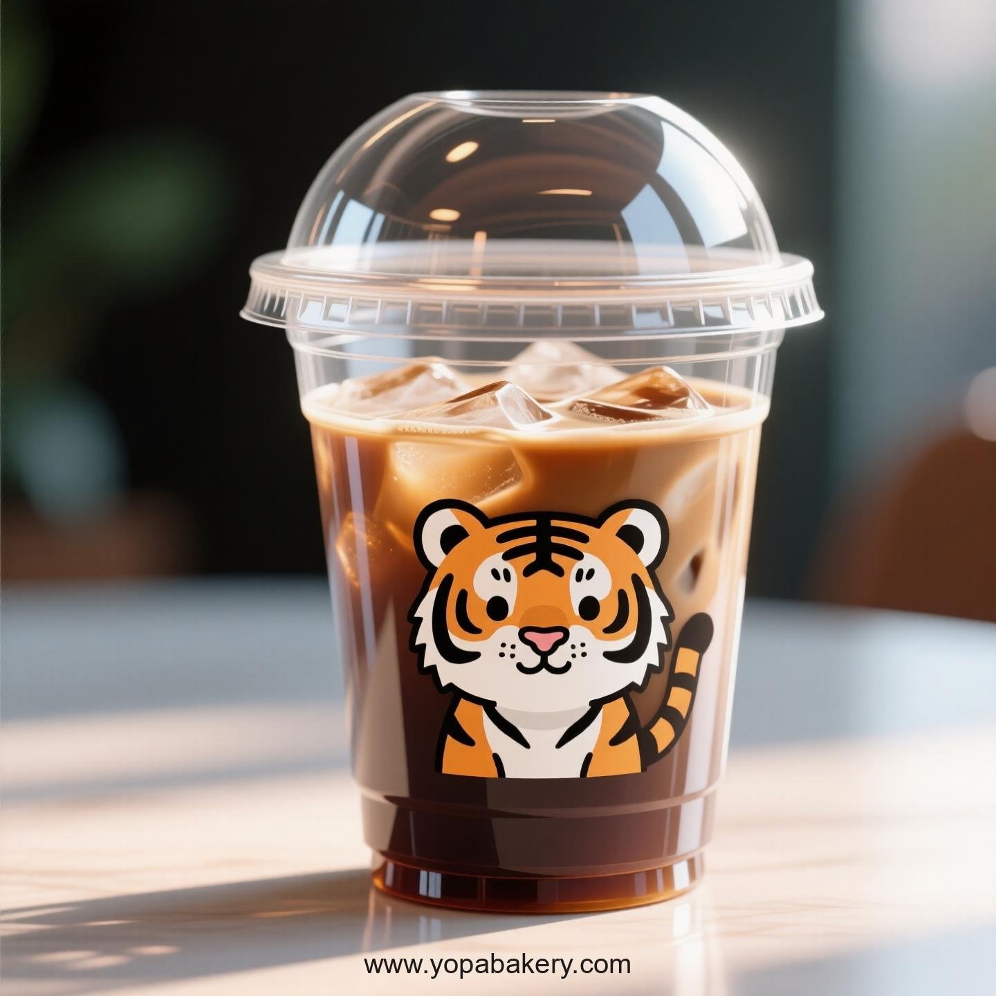 Tiger Themed Clear Plastic Cups - Disposable PP & PET Coffee Cups with Lids