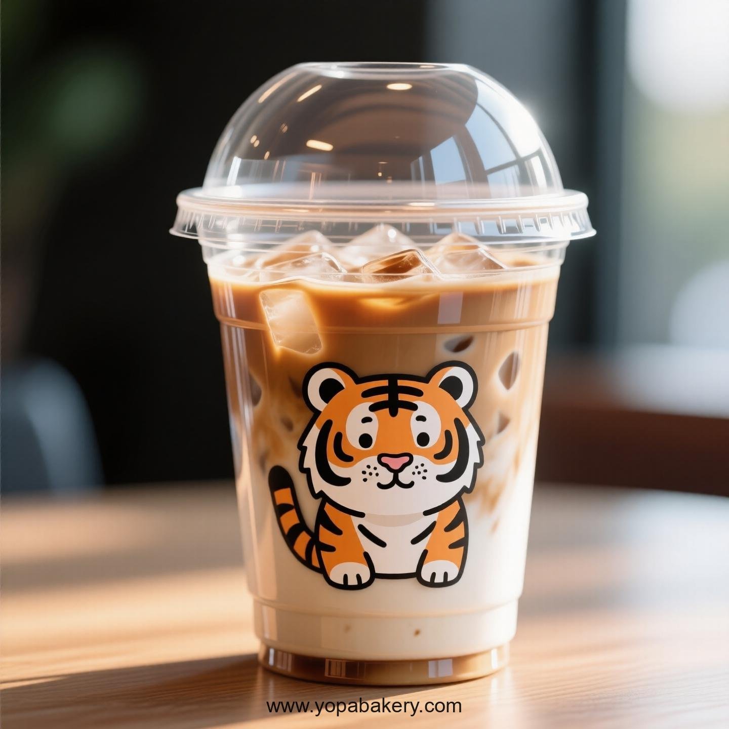 Tiger Themed Clear Plastic Cups - Disposable PP & PET Coffee Cups with Lids
