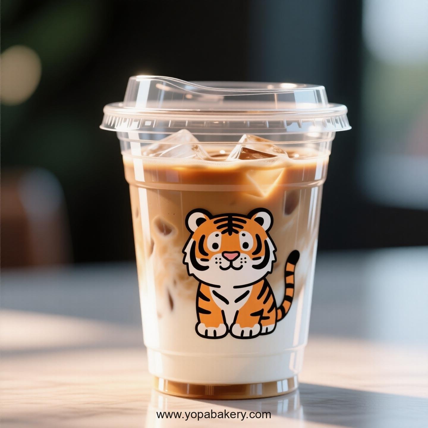 Tiger Themed Clear Plastic Cups - Disposable PP & PET Coffee Cups with Lids