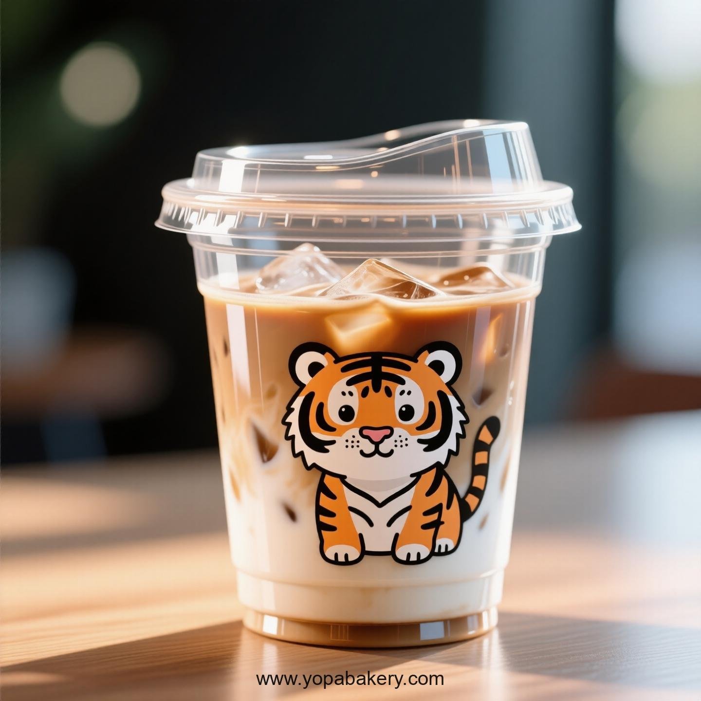 Tiger Themed Clear Plastic Cups - Disposable PP & PET Coffee Cups with Lids