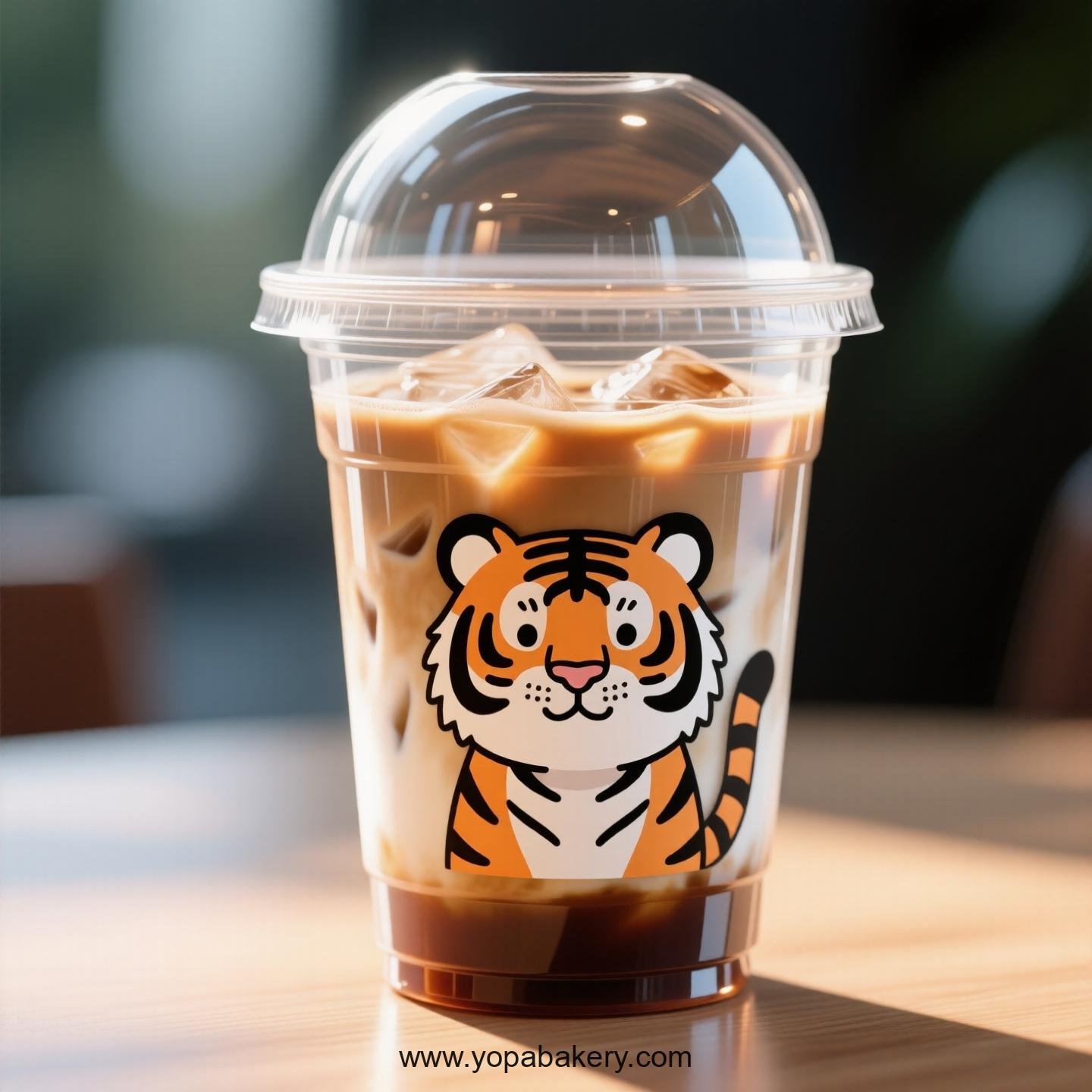 Tiger Themed Clear Plastic Cups - Disposable PP & PET Coffee Cups with Lids